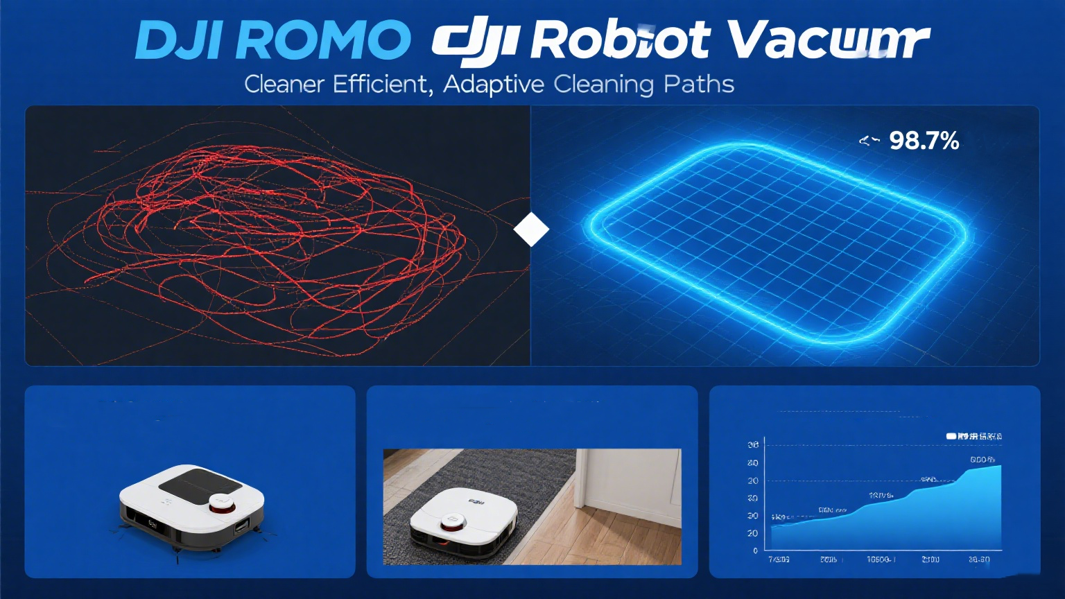 Robot odkurzający DJI ROMO Efektywne, adaptacyjne ścieżki czyszczenia