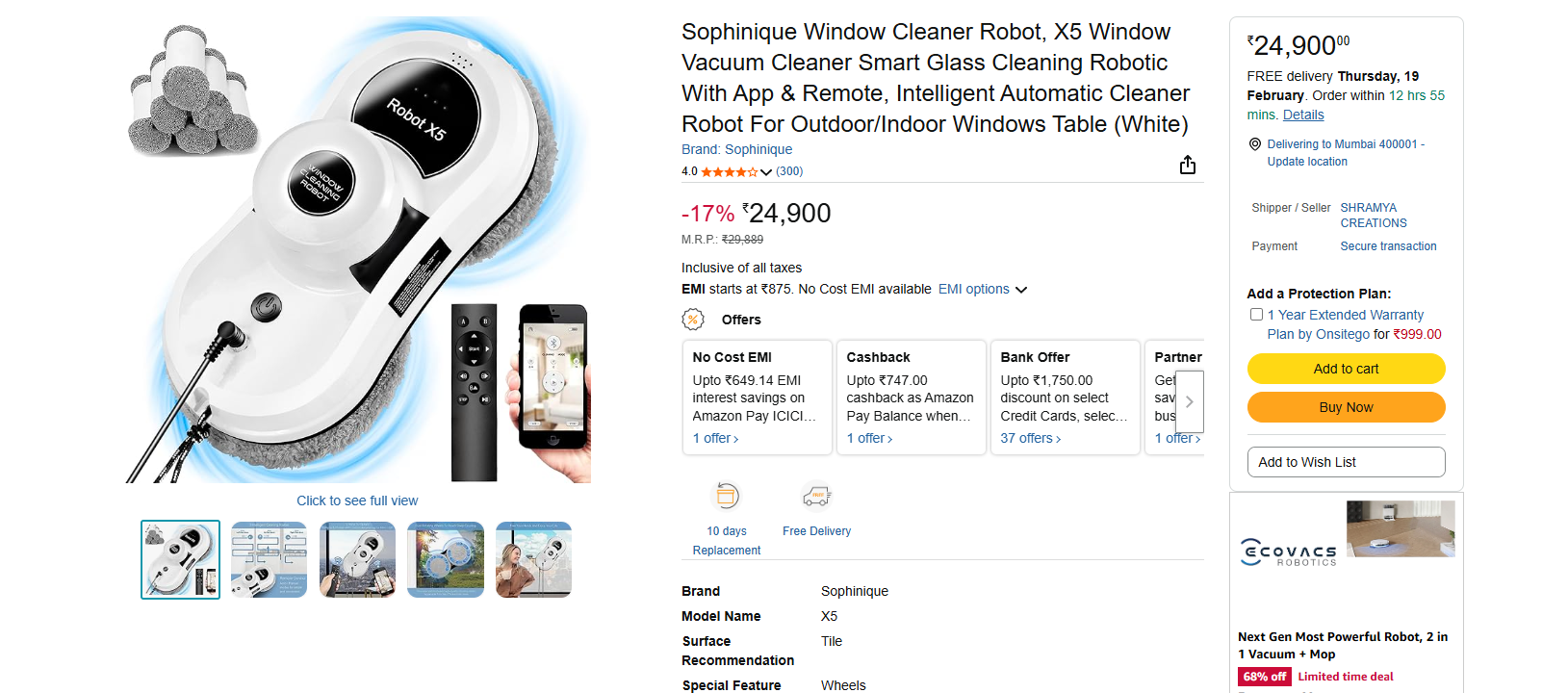 Robot do czyszczenia okien Sophinique X5
